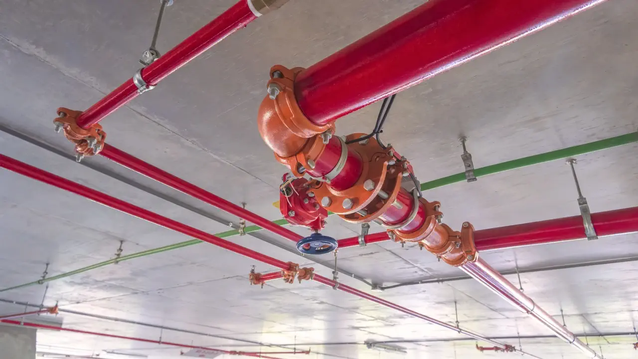 Wet-pipe fire sprinkler system piping in a building