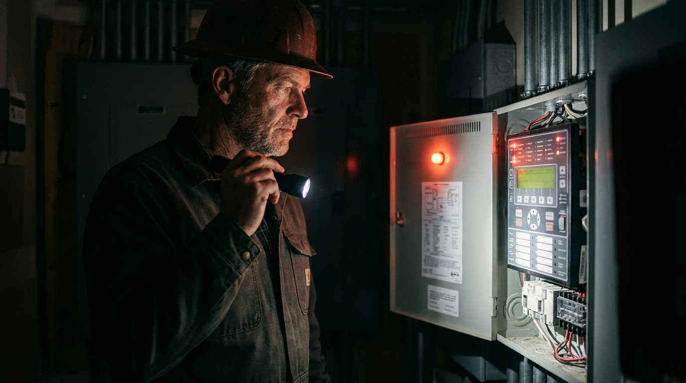 Certified fire-protection technician at work