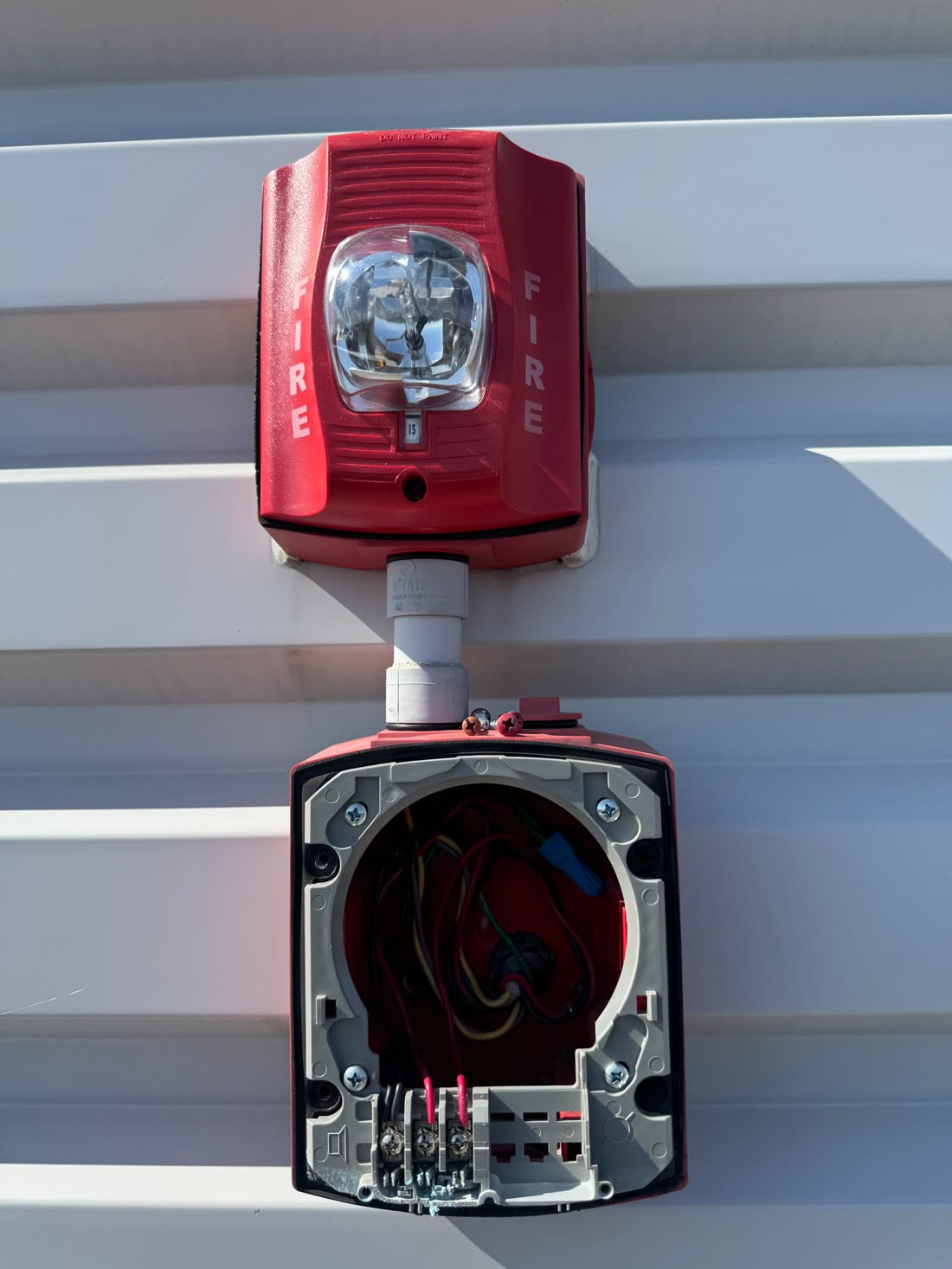 Fire alarm horn, strobe, and detector base installation
